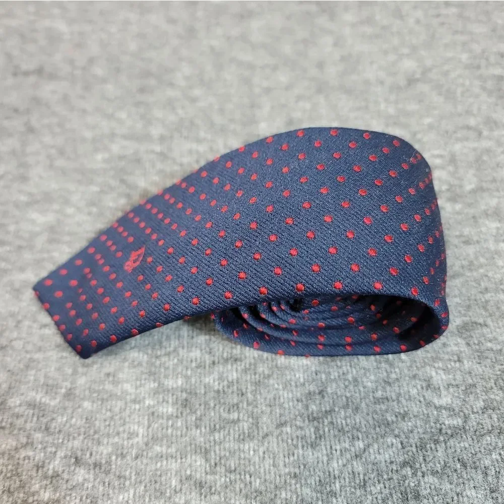 Vtg 70's Christian Dior Neck Tie Navy Blue Red Dotted Silk Blend Tie 54" x 4" - Picture 3 of 8